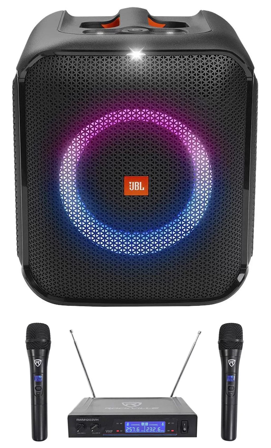 Essential w Portable Partybox Compact JBL Mics LED+Wireless Party Speaker Encore