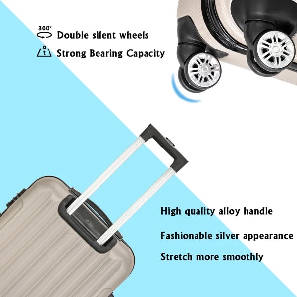 Luggage Set Wheels on Champagne Carry Suitcase(20/24/28), Lock Piece 3 Capri Spinner Luggage