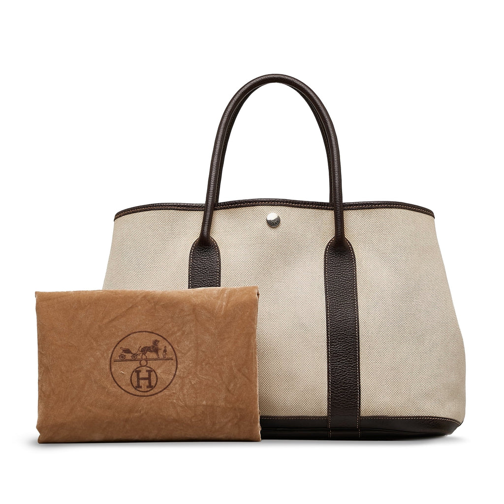 Pre-Owned (Good) Fabric Party Authenticated Unisex Tote PM Canvas Hermès Garden Brown Bag
