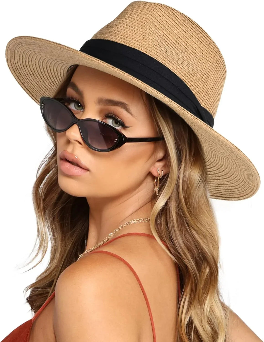 Mens Fedora Straw Wide Women Sun Summer Panama Hat Beach FURTALK Hat Hat for Brim Womens UPF Straw