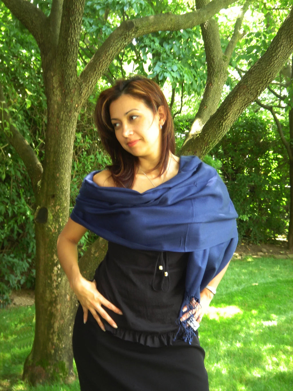 Shawl/Cashmere/Cashmere Scarf/Scarves/Shawl/Shawls/Stole/Wrap/Pashmina Navy) (Inky Scarf/Wool/Silk Scarf/Pashmina