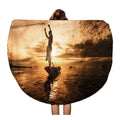 Silhouette Blanket Travel inch Mat Tapestry Circular SIDONKU Fishing Towels Towel Cambodia Vietnam Nets Lifestyle Beach Throw Boat Thailand Round Beach Fisherman 60 Circle