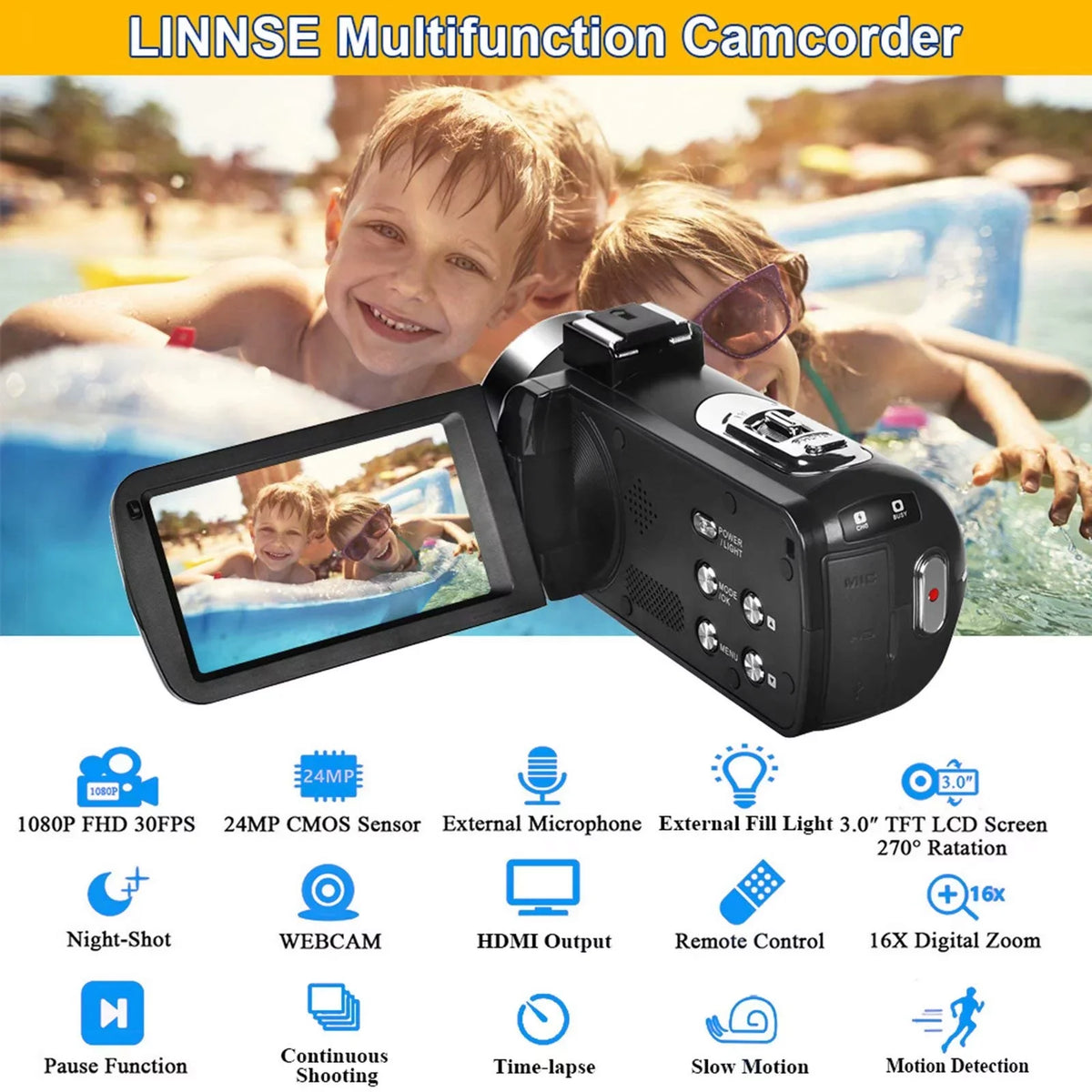 Video IR Vlogging Camera Recorder Camera Camcorder HD Youtube Vision Night for Full Video Camera MARVUE 2.7K Digital 30FPS 30MP