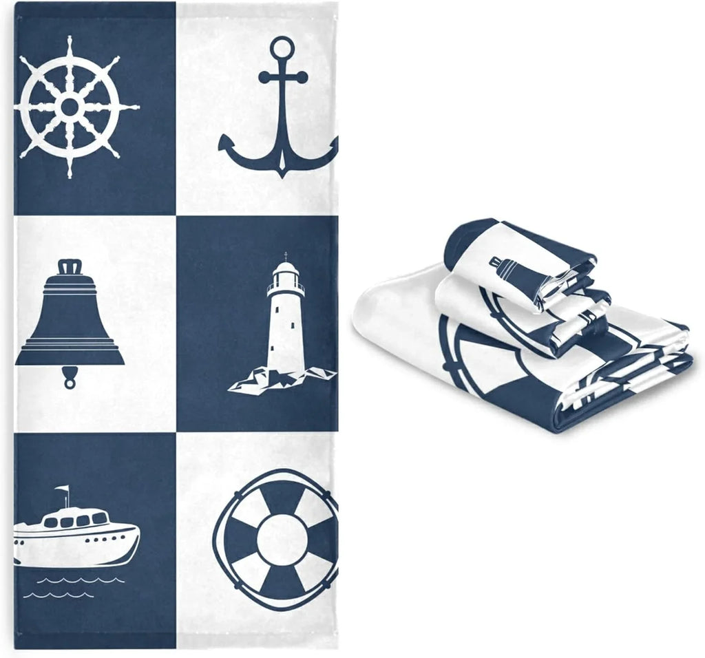 Soft Anchor Bath Bathroom GZHJMY Sailing Piece 3 Decorative Checked Lighthouse Towel Cotton Fingertip Absorbent Towels Sets for Towels Vessel Hand