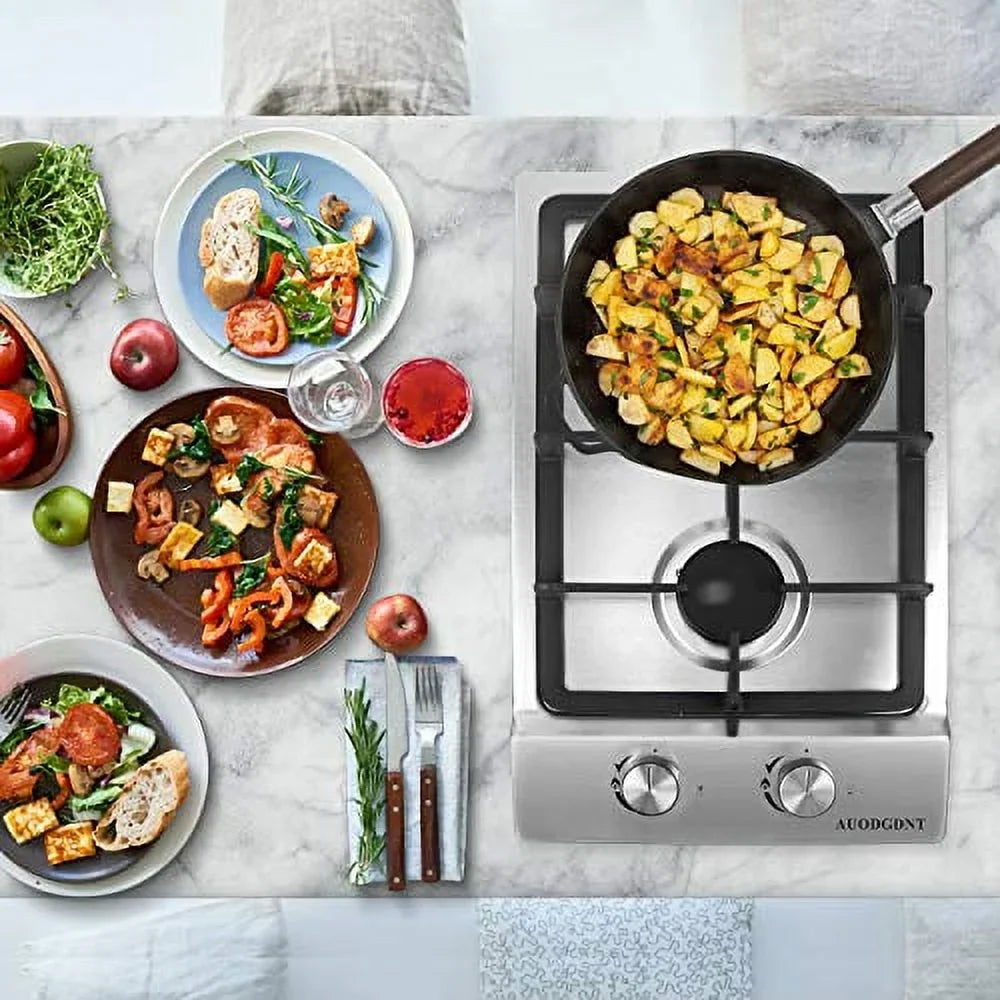 2 Gas Dual Clean Easy RVs, Burners,12 LPG/NG for Fuel Apartments, Built-in Inches Hob to Cooktop Stove Gas Portable Steel Gas Outdoor Stainless