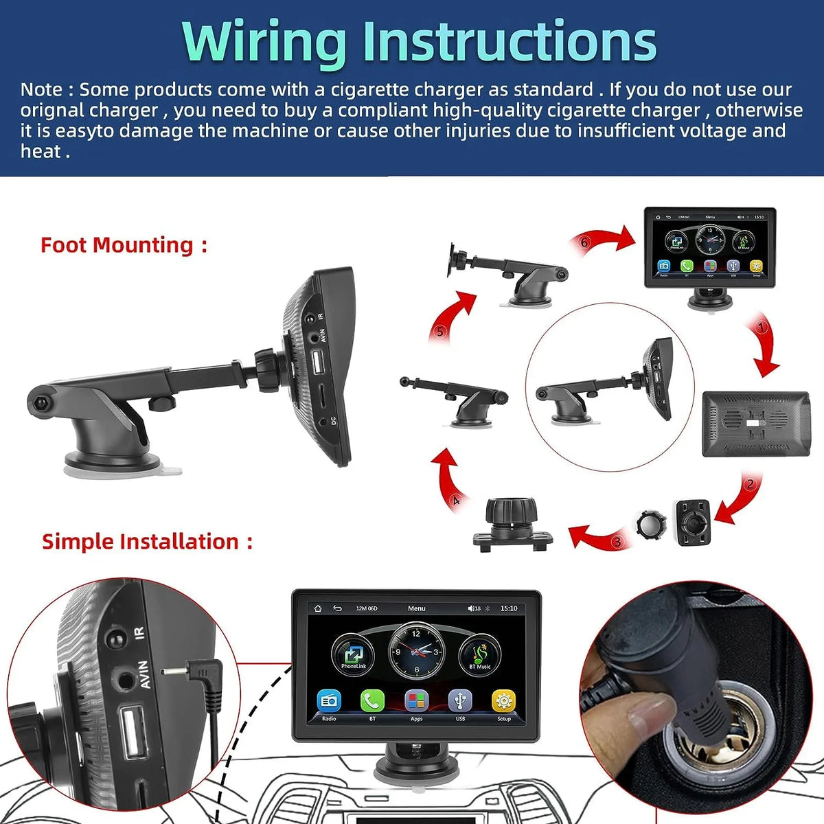 Link TF/USB Car Touch Van 12-30V Stereo Suv with Camera Radio Pickup, Android FM Screen Wireless Carplay Auto Portable Mirror Backup Car Bluetooth 7" Podofo for