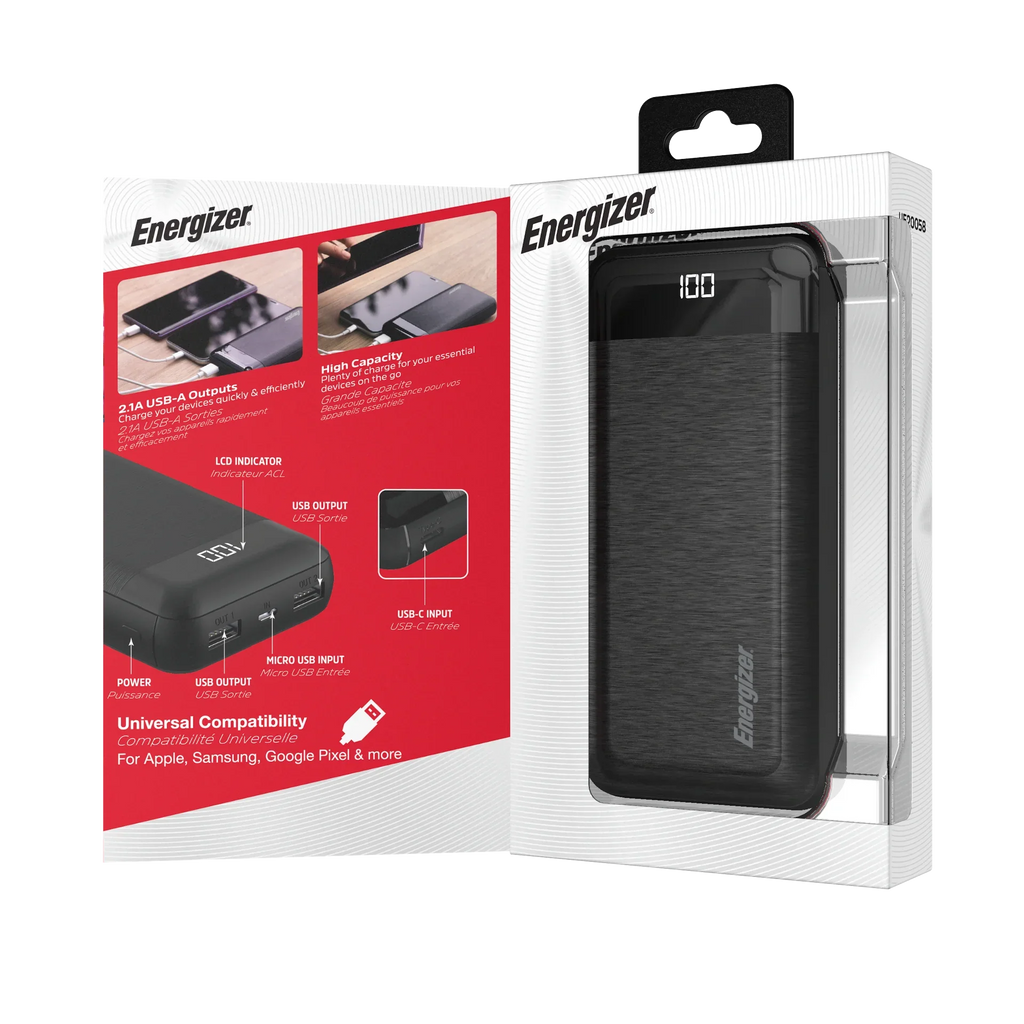 Black, Energizer UE20058 20,000 Power Bank, mAh Max