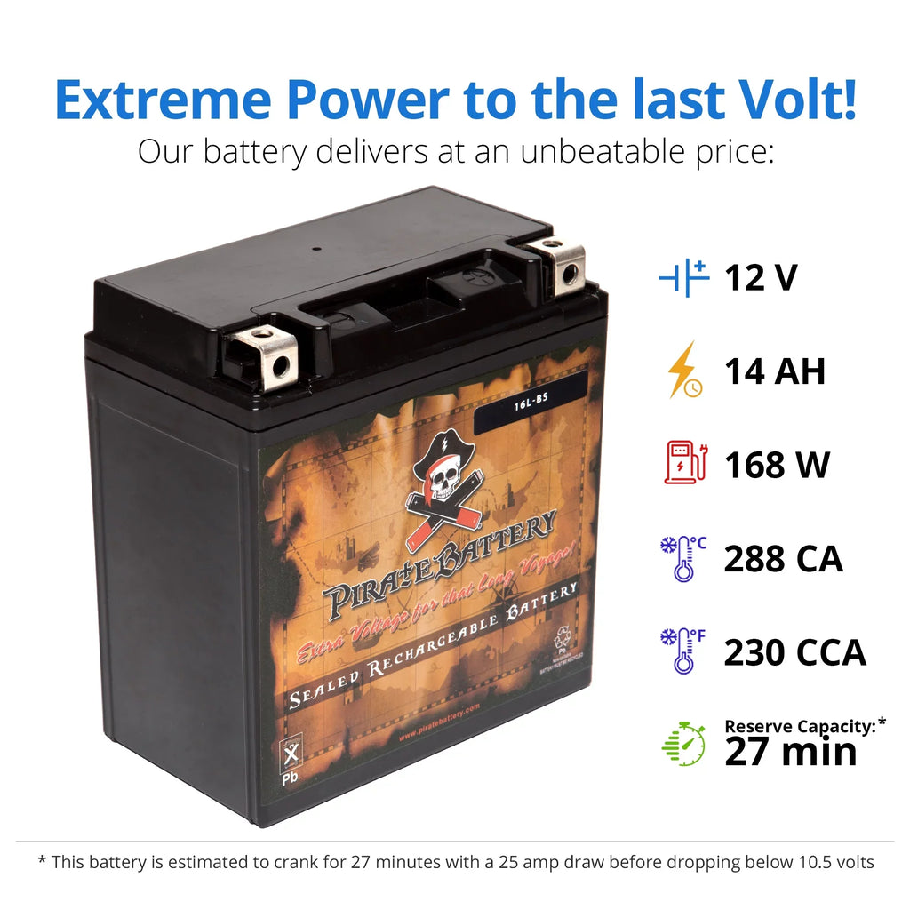 Battery 12 for 230 Volts,14 (16l-bs Ski Battery Ytx16l-bs Ah, Cca) Yamaha Pirate Runner Wave 1993 Jet