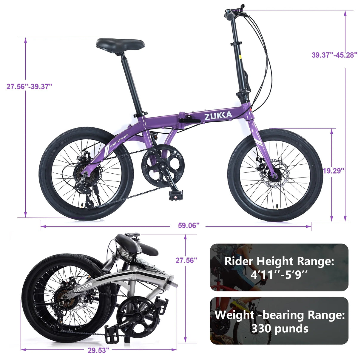 8 Bike, Frame, City Speed 20" Alloy Folding Aluminium Purple Bicycle,