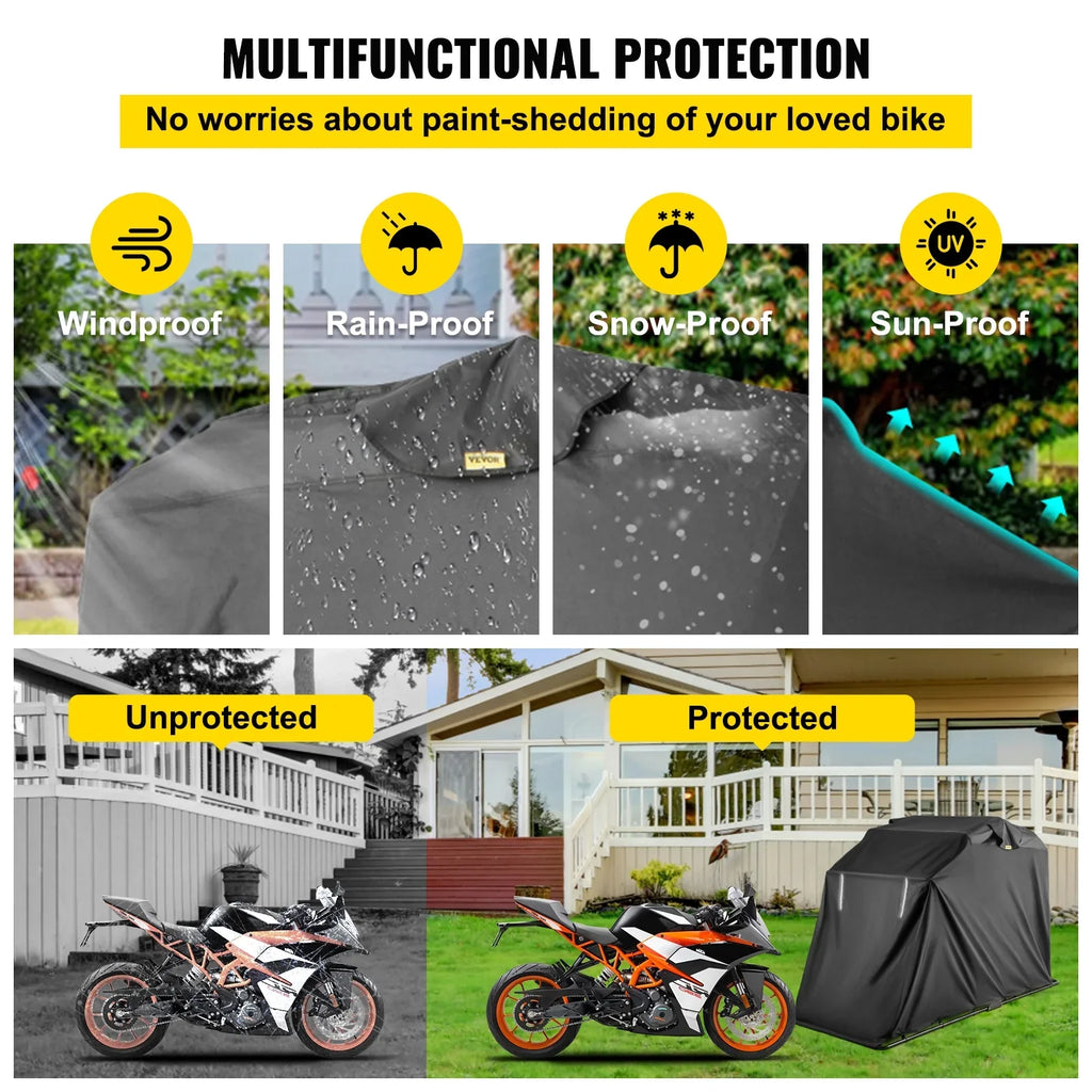 Motorbike Oxford Garage 600D Tent and Shed with Shelter Waterproof Storage Shed, Weight Black Bag, Anti-UV, Motorcycle Lock Shelter Duty 106.3"x41.3"x62.9" Heavy VEVORbrand