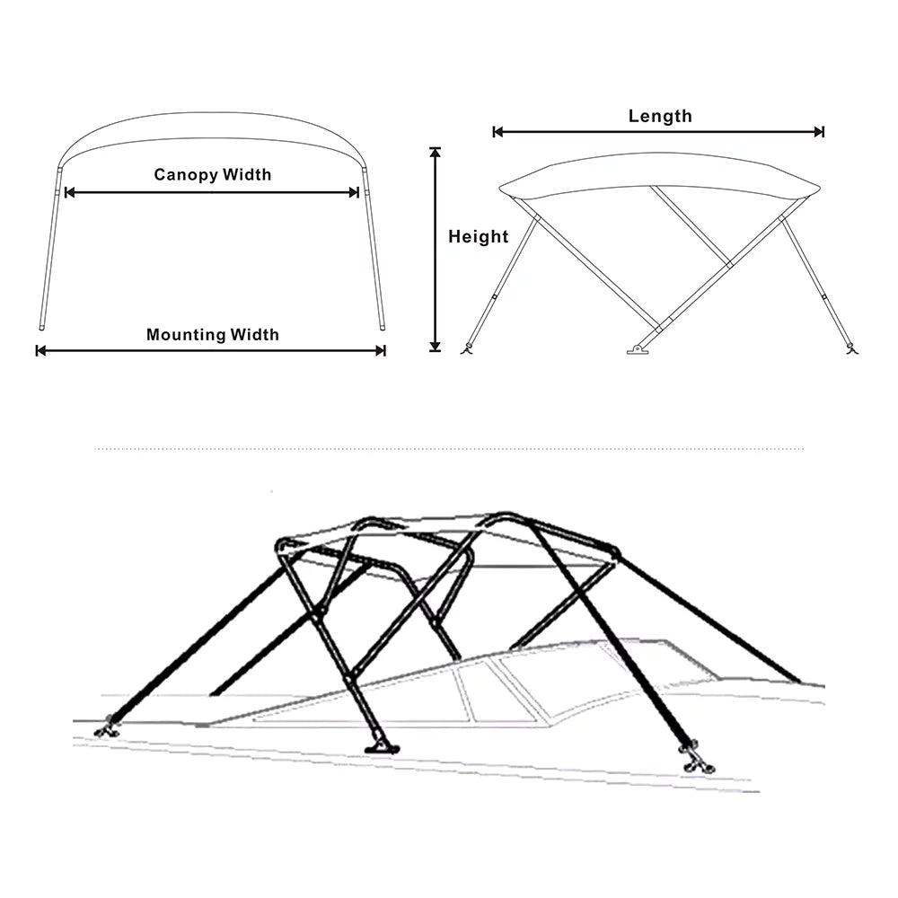 6'Lx73-78"W,Pacific Top Bimini Blue 3Bow Seamander