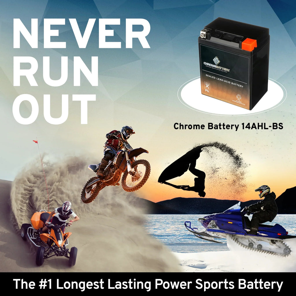 Chrome Battery for Ah, 210 YTX14AHL-BS 1993 CCA) 500cc Ex500-a Motorcycle 12 Volt,12 Battery (14AHL-BS Kawasaki