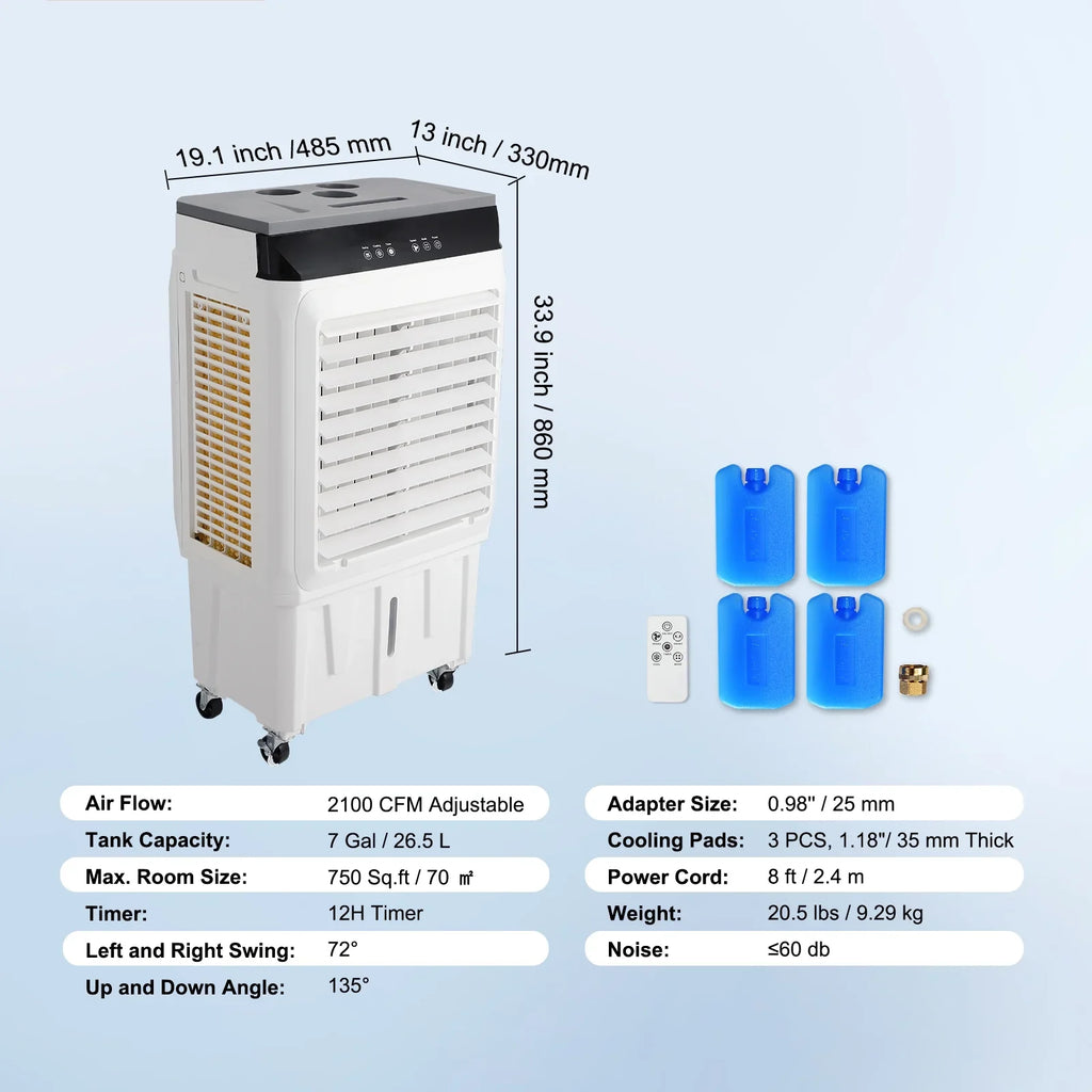 Evaporative Air CFM 12h Cooler Humidifier SKYSHALO Cooler Gal 7 Timer 2100 3-in-1 Swamp