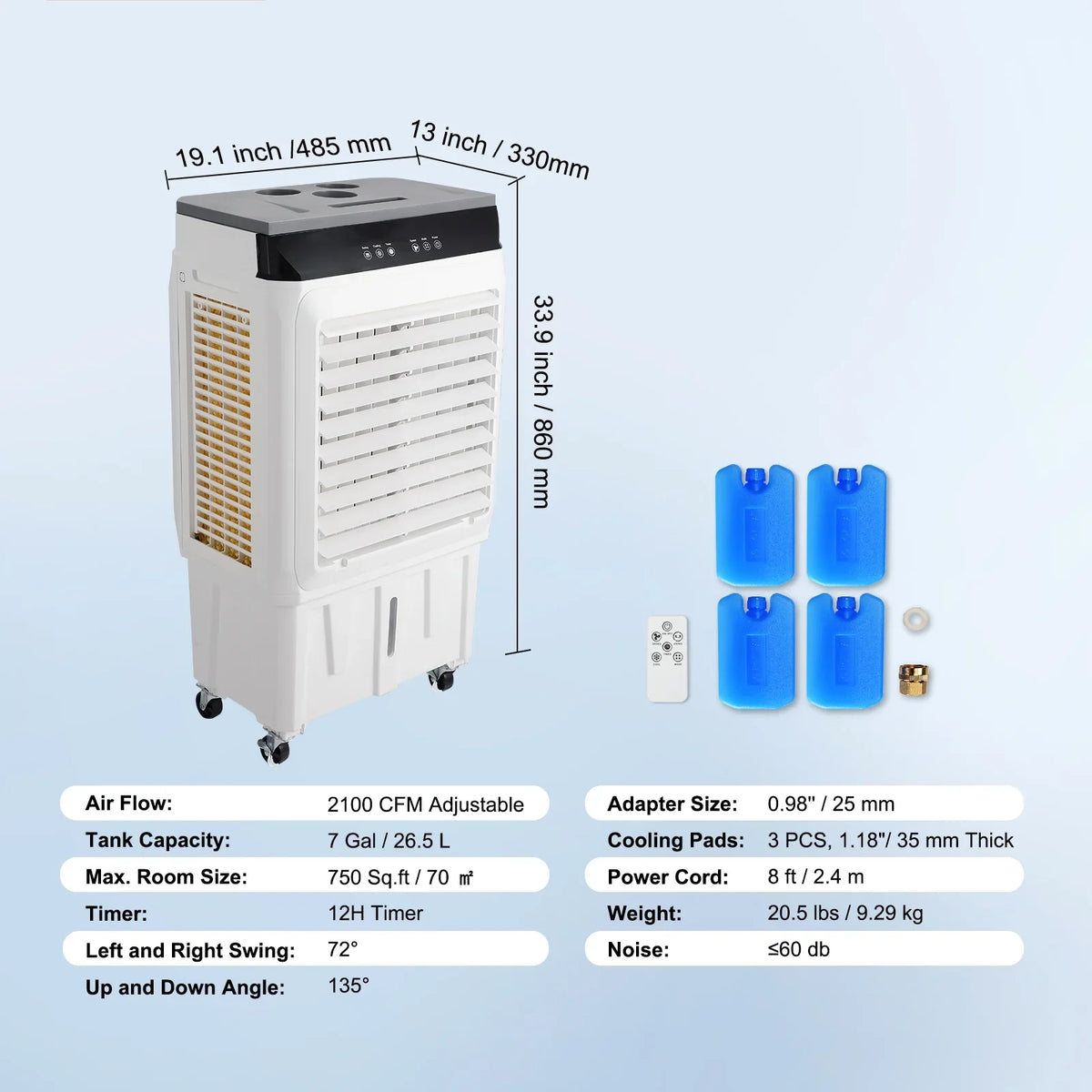 Evaporative Air CFM 12h Cooler Humidifier SKYSHALO Cooler Gal 7 Timer 2100 3-in-1 Swamp