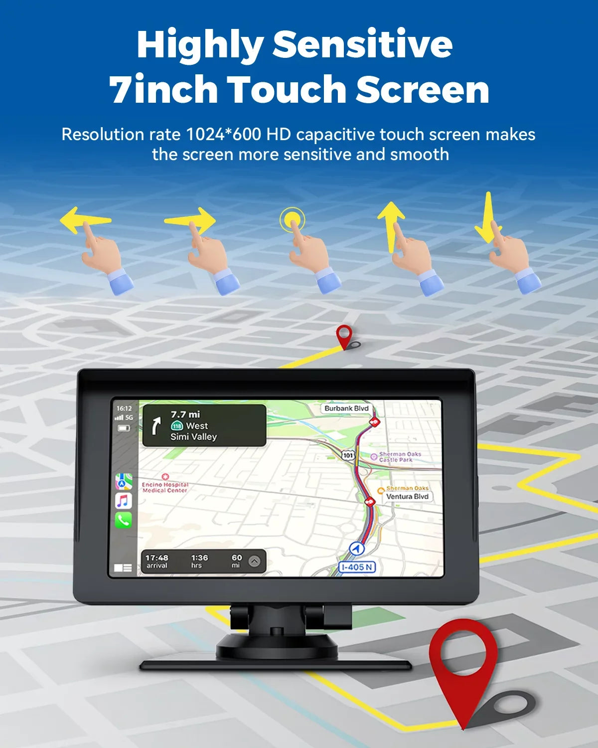 Wireless with Inch Portable Car LAMTTO Siri Camera,HD Car Apple Audio Touchscreen with Auto,Bluetooth,FM, Video,Car Navigation Carplay,1080P Portable Stereo Reverse GPS 7 Receivers Airplay,Android