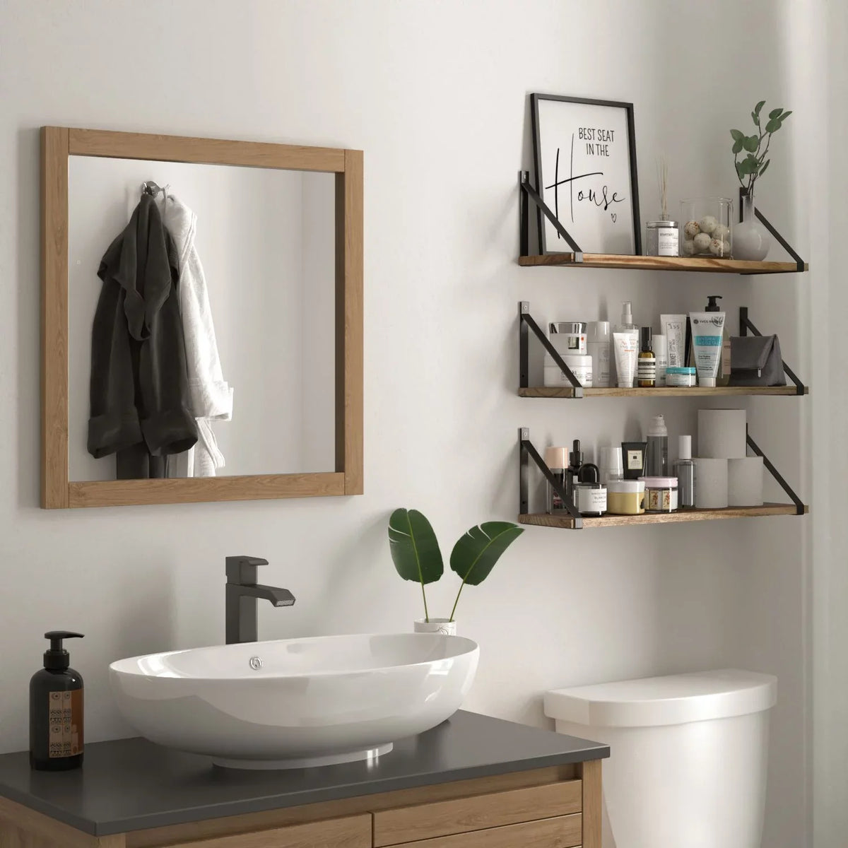 24" Wallniture Bathroom of 3 Shelves Burned, the Float Wall Natural Bora Toilets Set Laundry Storage Over Shelf Organizer,
