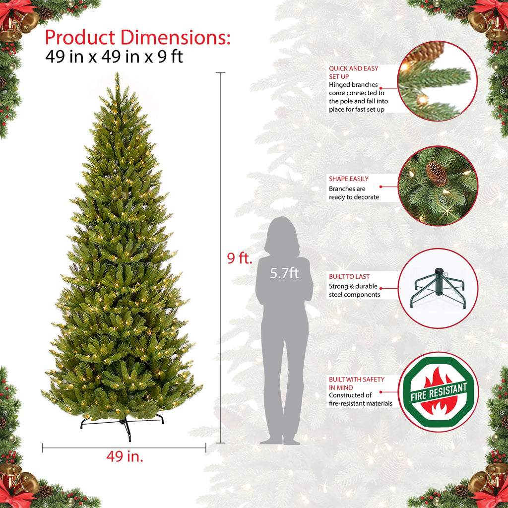 Pre-lit Artificial Fraser Clear 800 UL Fir Christmas Tree Lights listed 9 ft. Slim