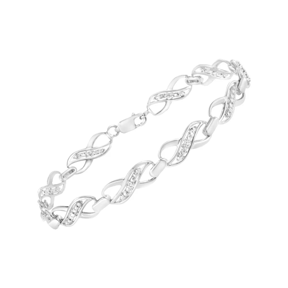 Bracelet Set Sterling Ribbon Infinity Color, I3 and Diamond Silver Clarity) Prong - 7.25" Link (I-J Accent .925
