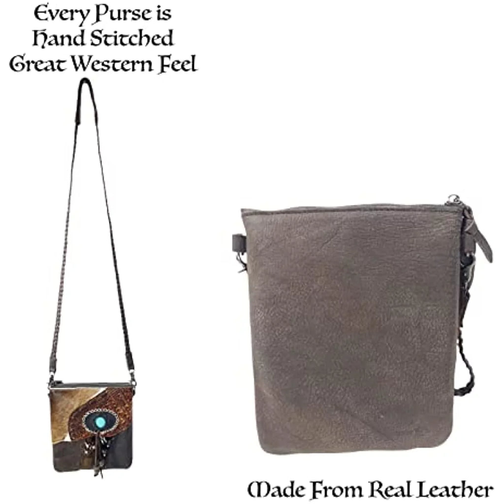 (Dark Crossbody Western Hand Purse Handbag Tote Teal Cowhair Tassel Bag Brown) Stitched Purses Urbalabs Stone Leather Tooled