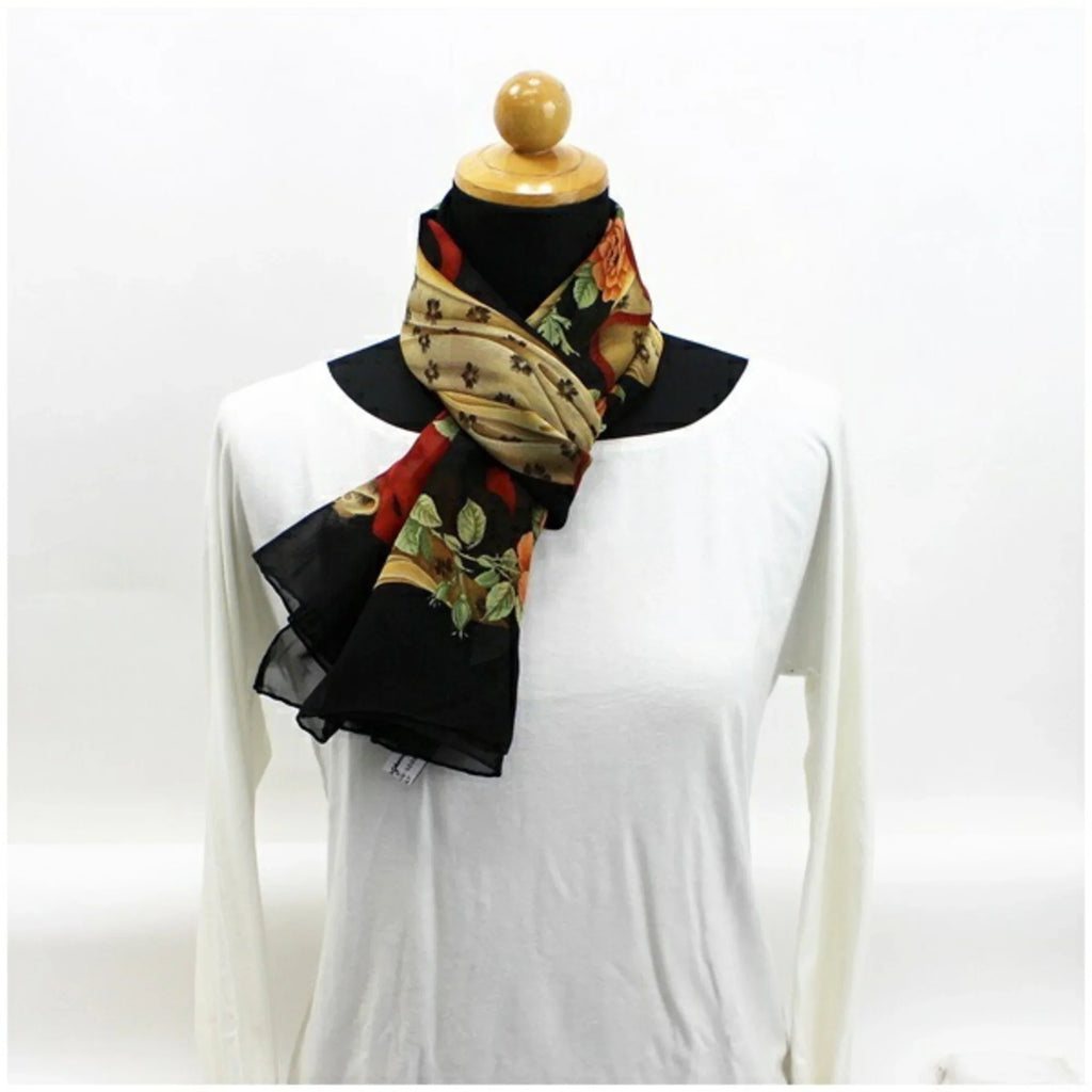 scarf Ferragamo silk New) FERRAGAMO Salvatore muffler paper stole SALVATORE ribbon Pre-Owned pattern (Like ladies black rectangle