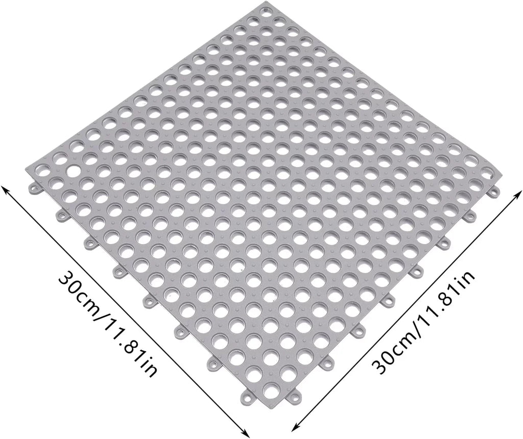PVC with Nonslip Gray Floor Bathroom, Shower Drainage Bath Mat 11.8*11.8" for 24PCs Interlocking Holes Kitchen, Mat,Soft Pool