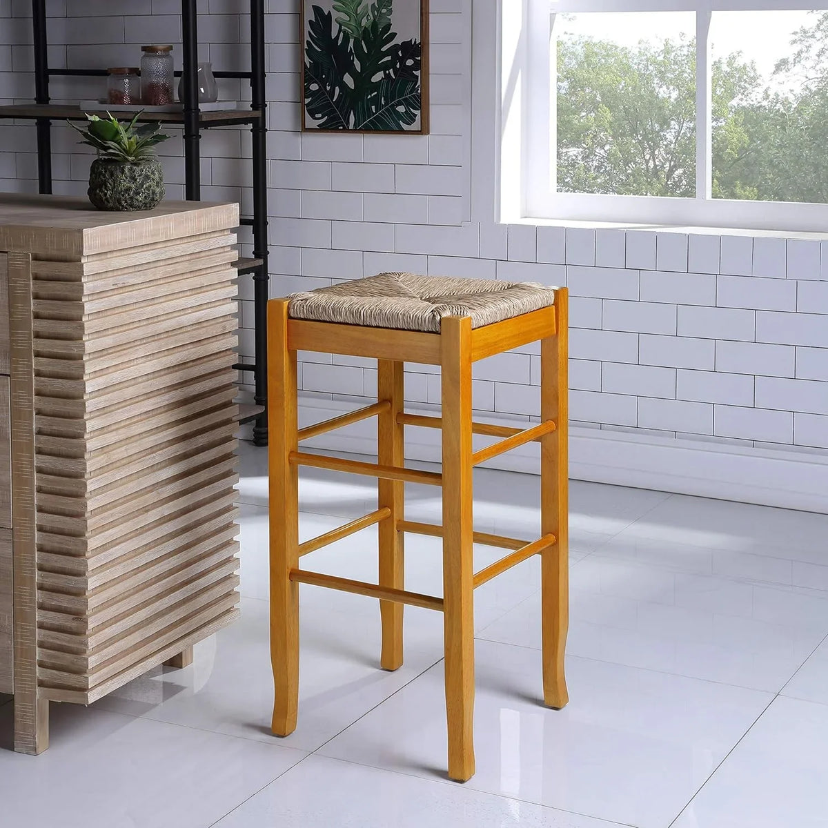 Rush Seat Square Bar 29-Inch, Brown Height Stool,