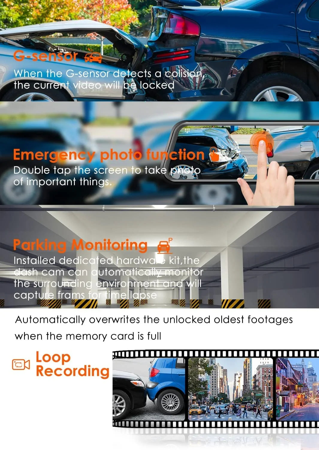 Monitor, Mirror Cam Vision, Rear Camera, Parking 2.5K Free WOLFBOX 32GB with Camera, Dash View GPS, Wi-Fi Built-in Card and Front Night 1080P 12'' Rear Mirror