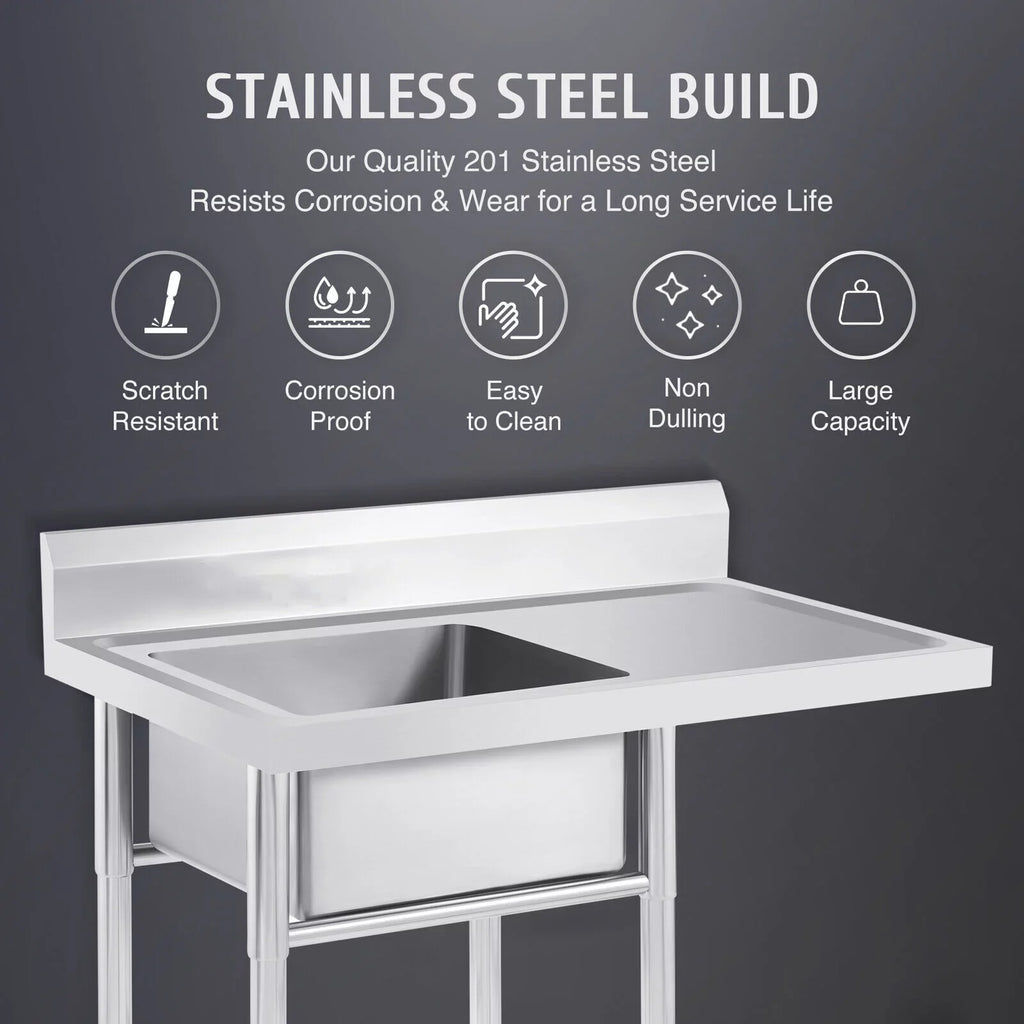 Utility Stainless Kitchen 36.7in Drainboard for 23.6* Use 39.3* Commercial Sink Home and Sink Steel