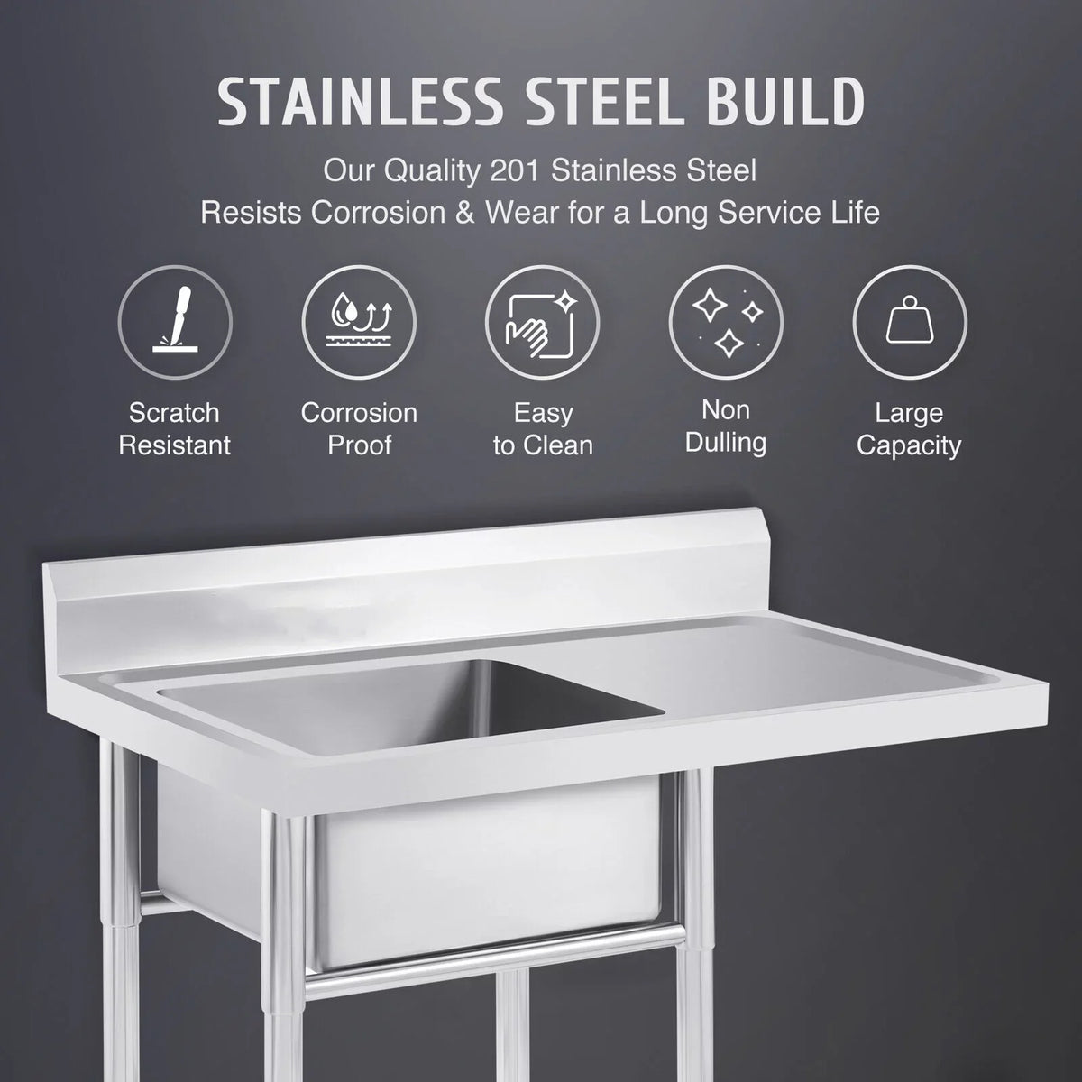 Utility Stainless Kitchen 36.7in Drainboard for 23.6* Use 39.3* Commercial Sink Home and Sink Steel