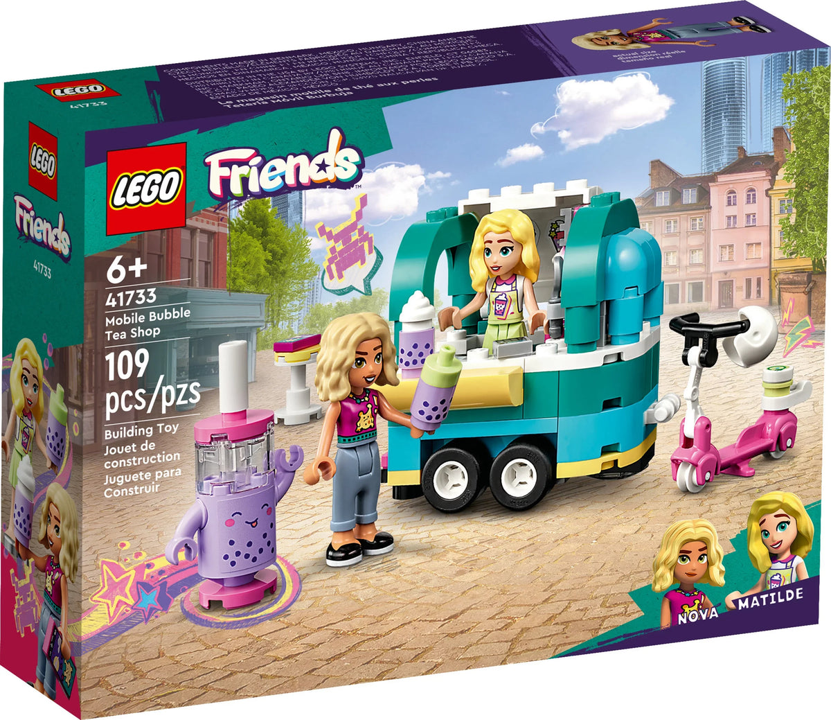 41733, Plus with LEGO Friends Shop Boys for Pretend Vehicle Fun Tea Ages Mini-Dolls Set Mobile Bubble Toy Play Girls 6 and and Scooter