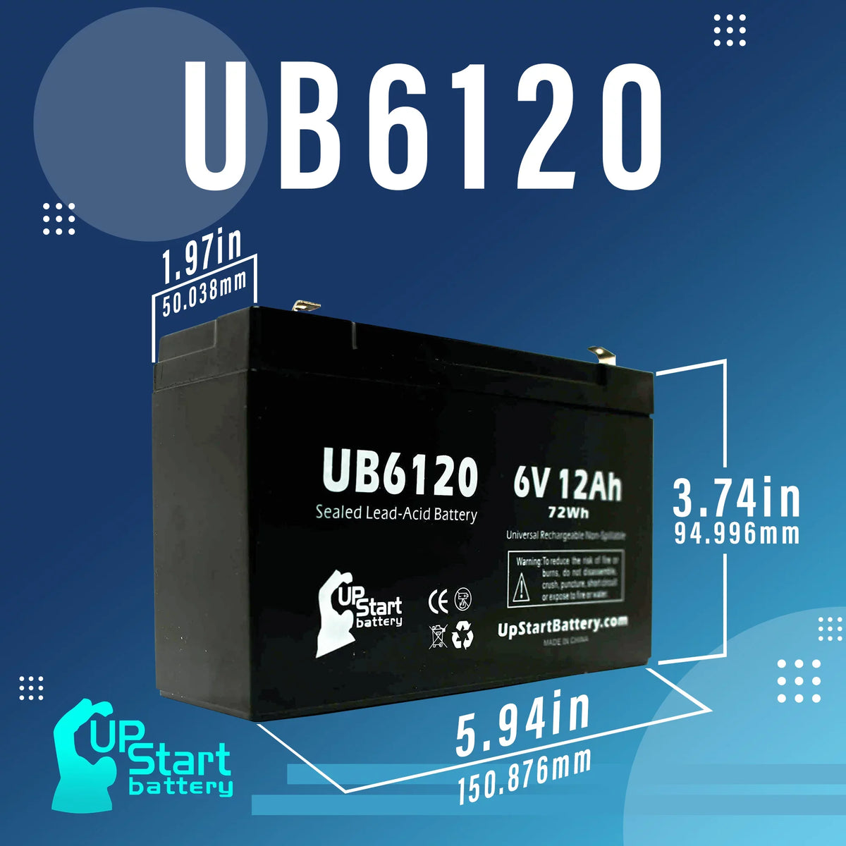 '- to (6V, - Replacement Battery 6 Includes Pack 12Ah, 850 - Compatible Battery Acid Tripp-Lite Lead Universal Terminal, F2 Adapters Sealed Terminal AGM, F1 3x SLA) 12000mAh, F1 UB6120