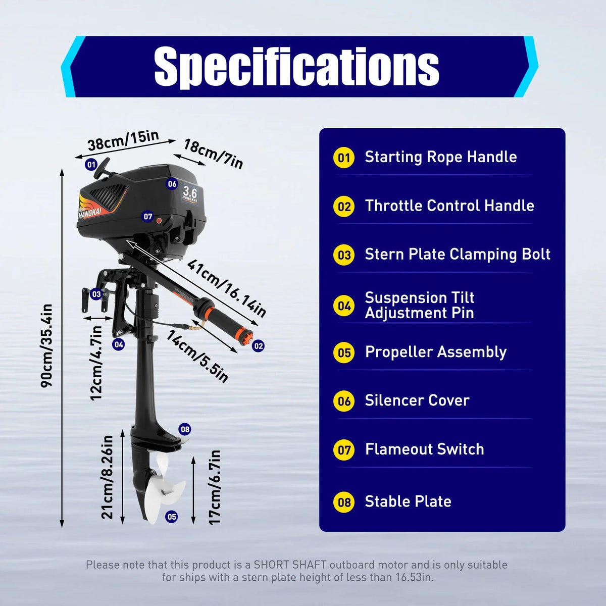 Cooling Boat Fishing CDI HANGKAI Engine HP Outboard Outboard Motor 90cm/35.4in Water 2 Motor Stroke Boat 3.6