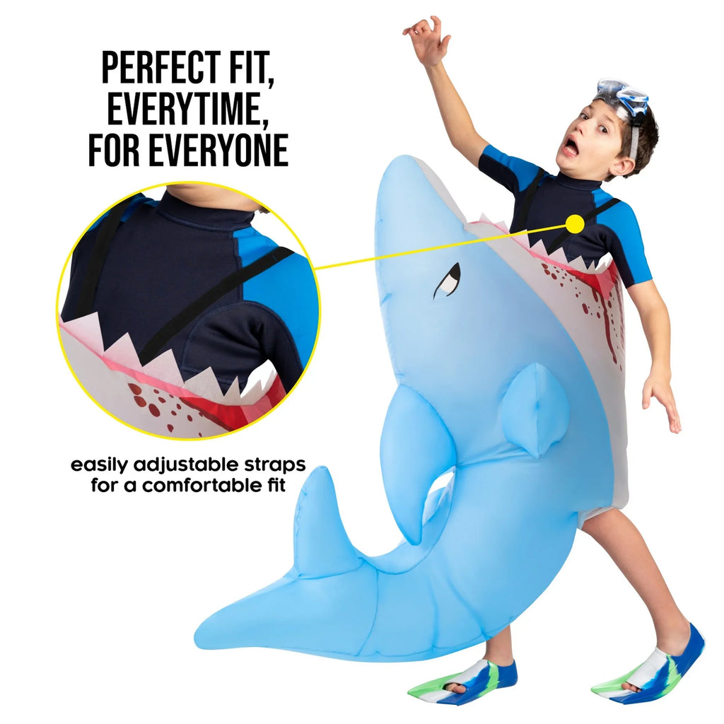 Inflatable Blow Size Kids Morph Girl Boy Attack Up Costume Fish Halloween Blue One Halloween Shark
