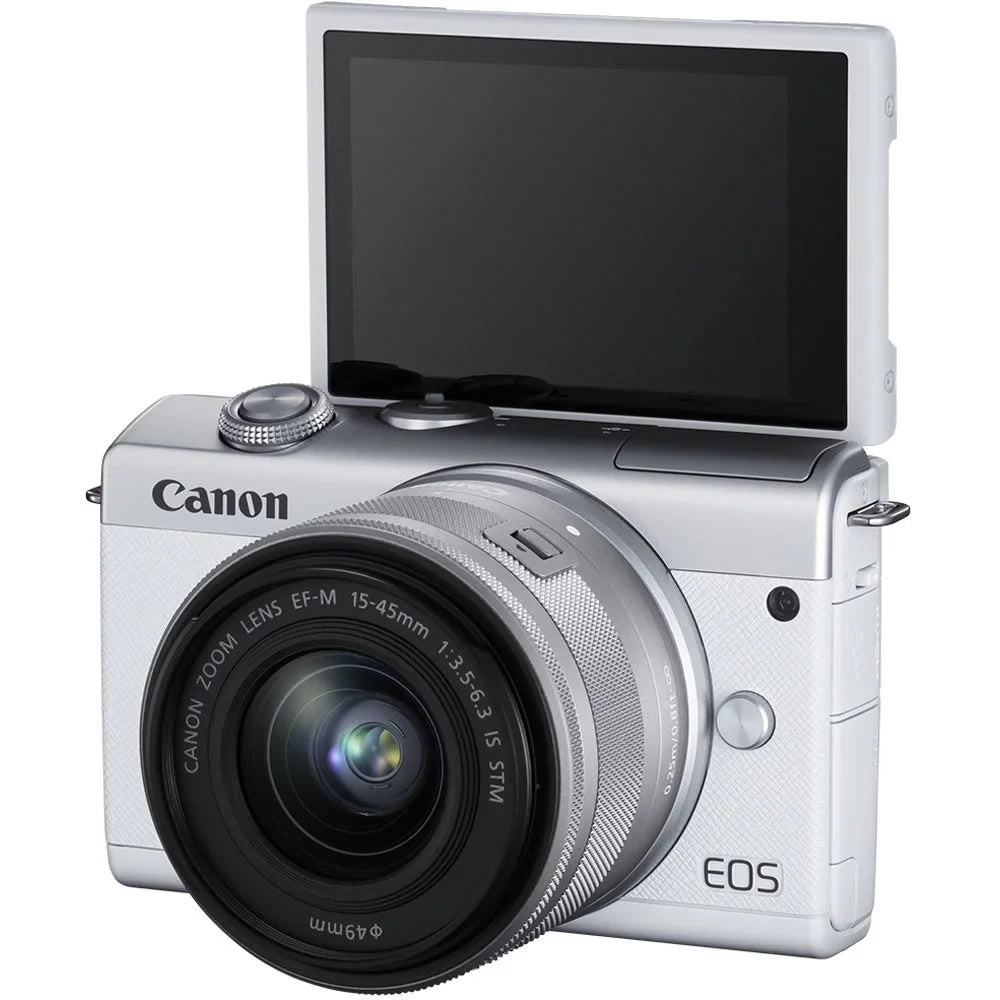 M200 15-45mm Cap Wallet Memory Cleaning Flex Strap Camera with (3700C009) + + + Canon + Lens EOS Card Kit Tripod + Reader Case + + Mirrorless + 64GB Card Hand (White) Keeper Memory