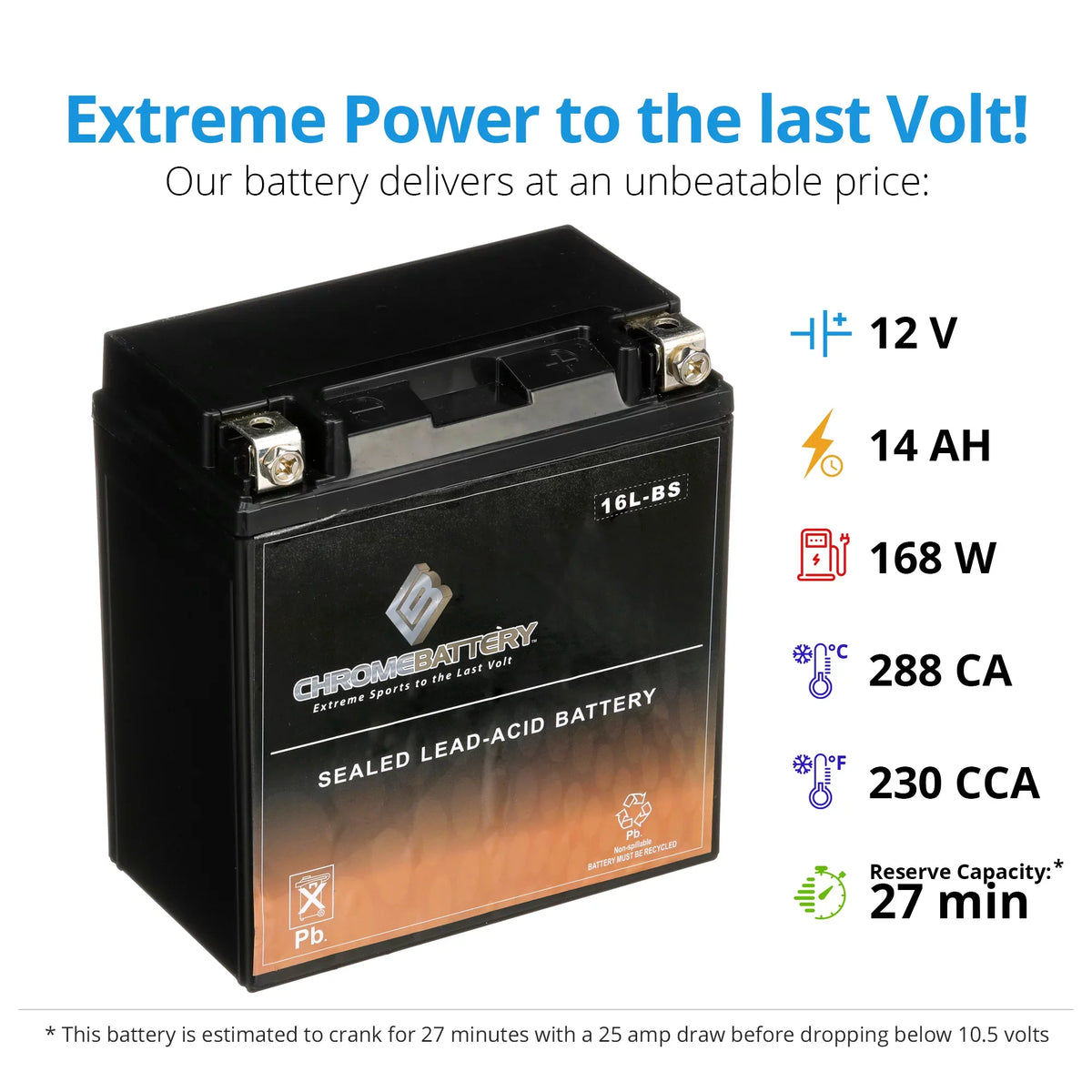 YTX16L-BS Ski St (16L-BS Volt,14 Ss Ah, CCA) 750cc for 230 Battery 1995 Jet Chrome Jh750 Kawasaki Xir 12 Battery Xi
