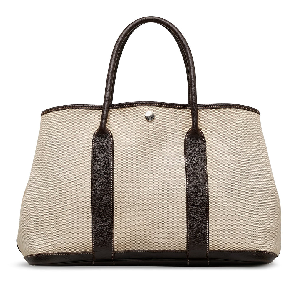 Pre-Owned (Good) Fabric Party Authenticated Unisex Tote PM Canvas Hermès Garden Brown Bag
