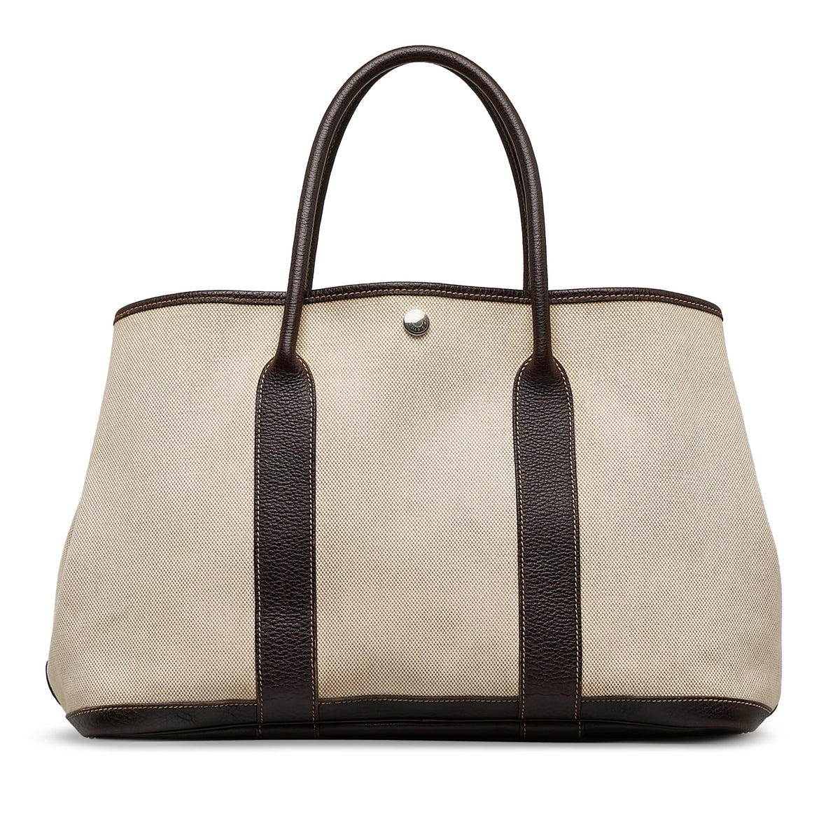 Pre-Owned (Good) Fabric Party Authenticated Unisex Tote PM Canvas Hermès Garden Brown Bag