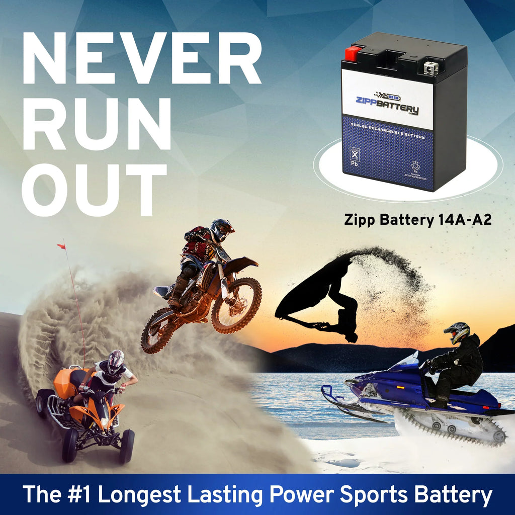Battery CCA) Volt,14 600 12 Kaf400 Utility Mule Ah, 190 Zipp for YB14A-A2 Battery (14A-A2 400cc Vehicle 610 Kawasaki 05-'07