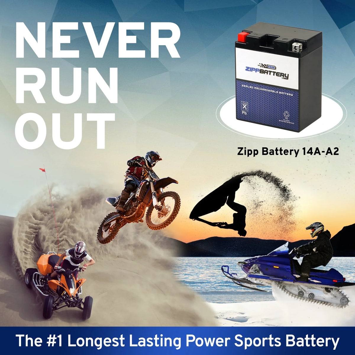Battery CCA) Volt,14 600 12 Kaf400 Utility Mule Ah, 190 Zipp for YB14A-A2 Battery (14A-A2 400cc Vehicle 610 Kawasaki 05-'07