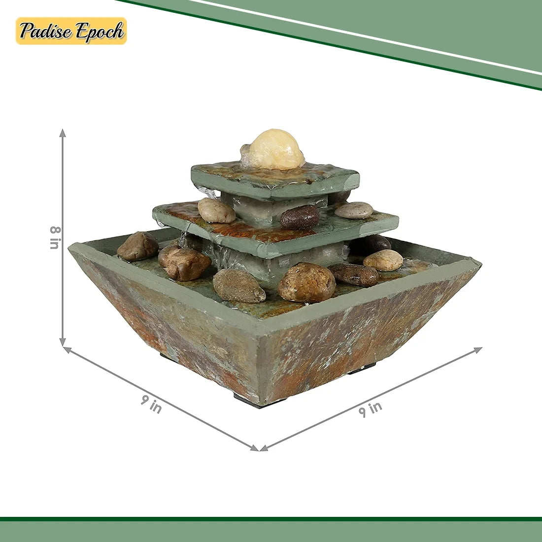 Room for Stone or Electric Tie Accent - and Decor Inch Fountain - Ball Corded Living Home Polished Light Ascending Bedroom Office, LED 8 with Tabletop Slate - Water