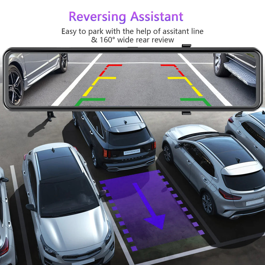 Touch Cam, GPS Rear Parking Dash View 12" Monitoring, Mirror Rear and Screen Front Camera, Assist, TOGUARD 4K+1080P Parking