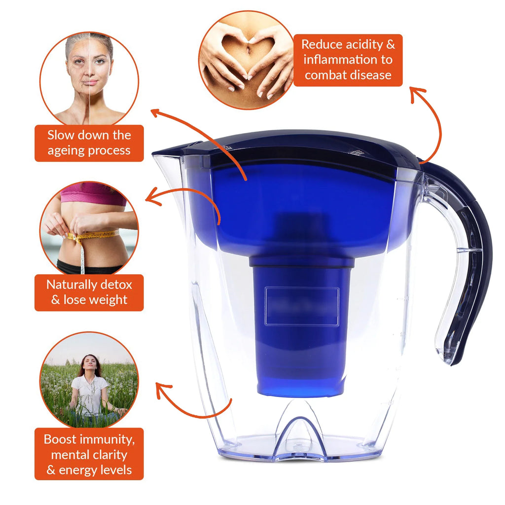 Water & - Pure Healthy In - 8.5 Alkaline Pitcher Toxin-Free - Water Mineralized Activated Alkaline Ionizer Clean Water With ALKA PH Healthy, Carbon Premium Filter 9.5 3.5L Minutes