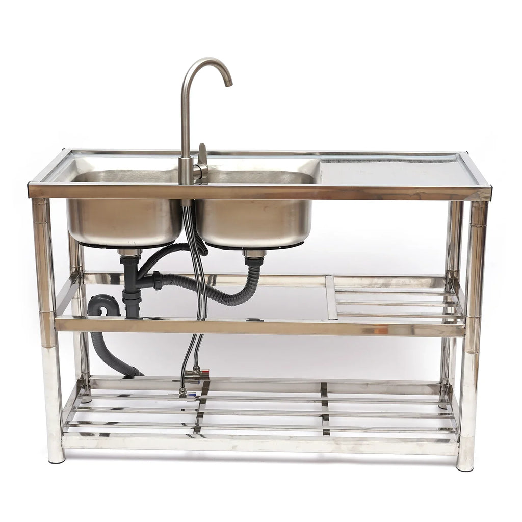 Steel Catering Utility Sink Table+360° Basin Sink 2 Drainboard Kitchen Loyalheartdy Stainless Commercial Compartment Prep Faucet+2