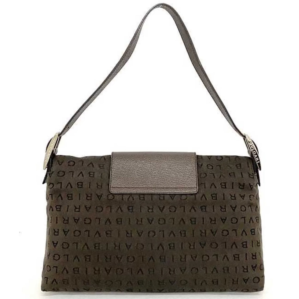 Pre-Owned Leather Bag Handbag Flap Bvlgari Brown Plate Mania BVLGARI Canvas Shoulder (Good) One