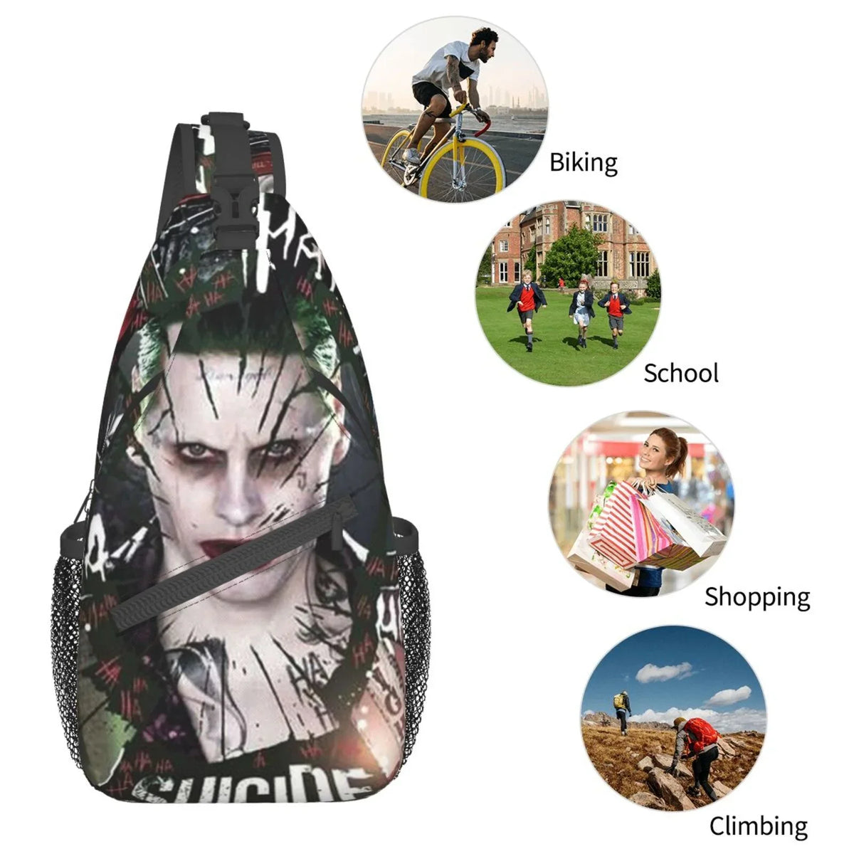 Teen Sling Travel Bag Suicide Adults Squad Chest Daypack Joker Backpack Bags Diagonally Crossbody Men Women For
