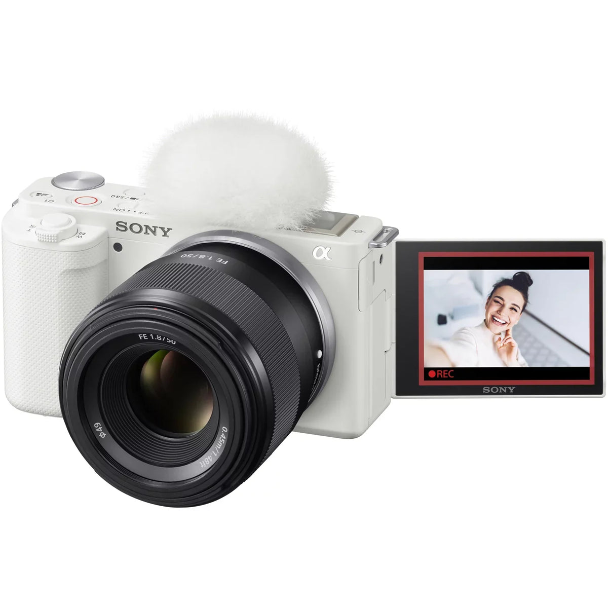 Body Camera and White Case Large Video Sony Battery + Vlog F1.8 APS-C Gear Lens Deco Extra FE Accessories Aperture 50mm Kit ZV-E10 Bundle with SEL50F18F Photo Mirrorless Alpha + ILCZV-E10/W