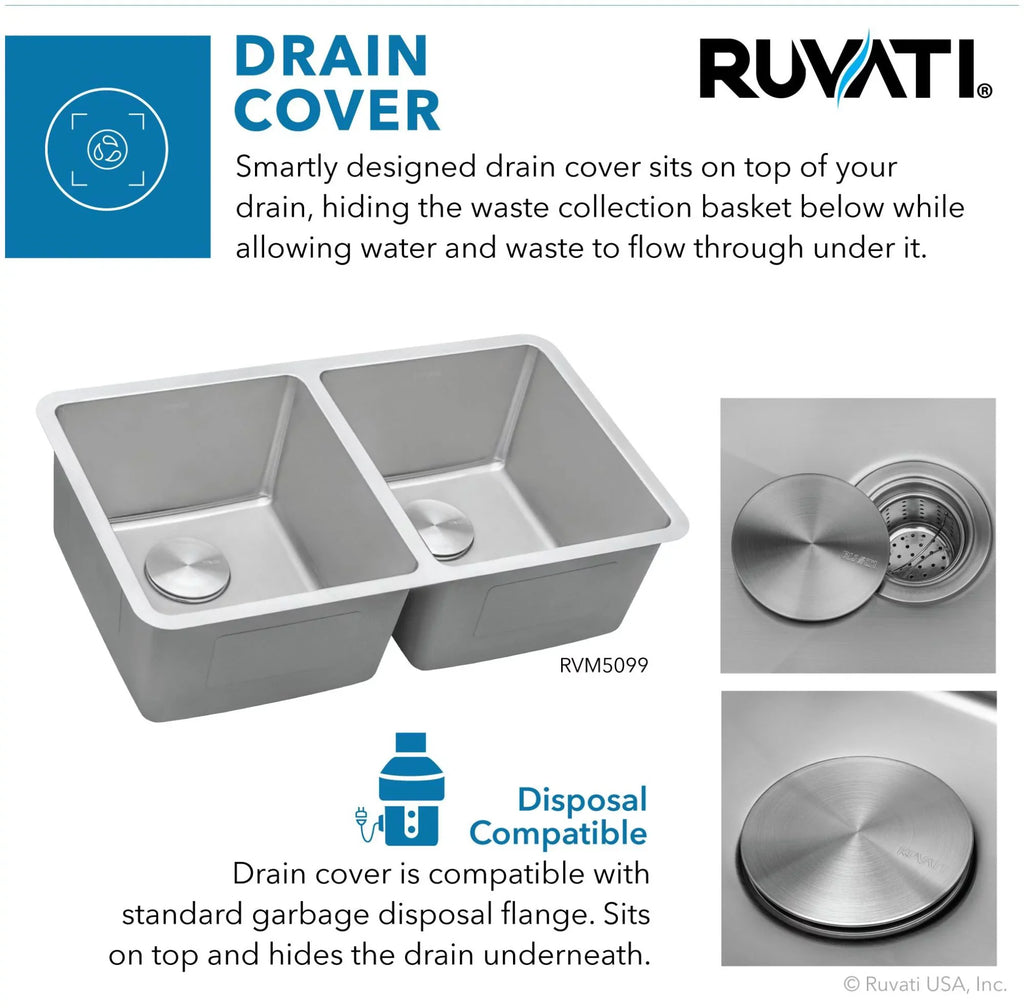 Stainless 16 Undermount in. Steel Kitchen Ruvati 31 Bowl 50-50 RVM5099 Double Gauge Sink USA