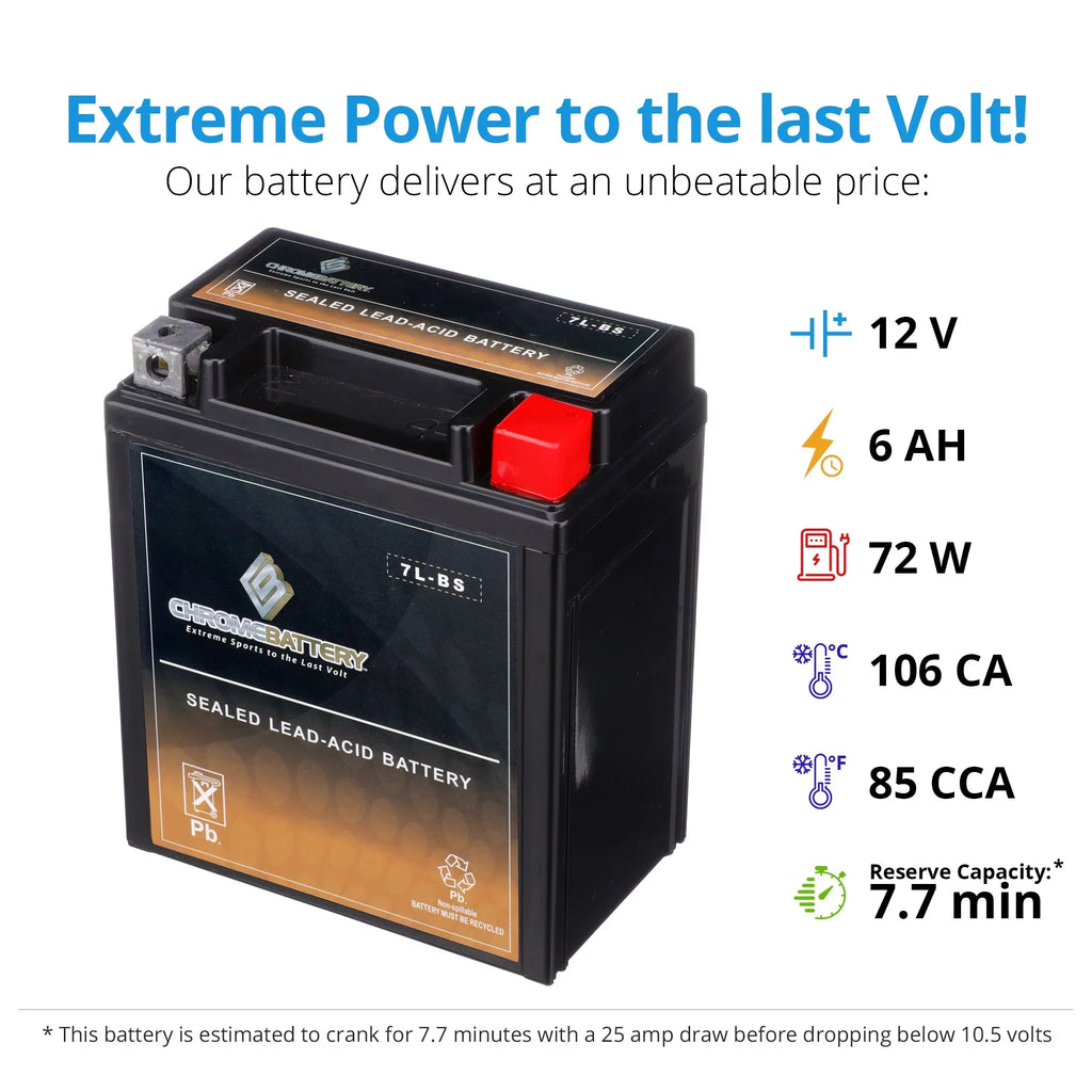 Kawasaki Battery Battery Cca) Atv Ytx7l-bs Ah, 450cc 2009 12 Volts,6 Chrome (7l-bs for 75 Kfx450r