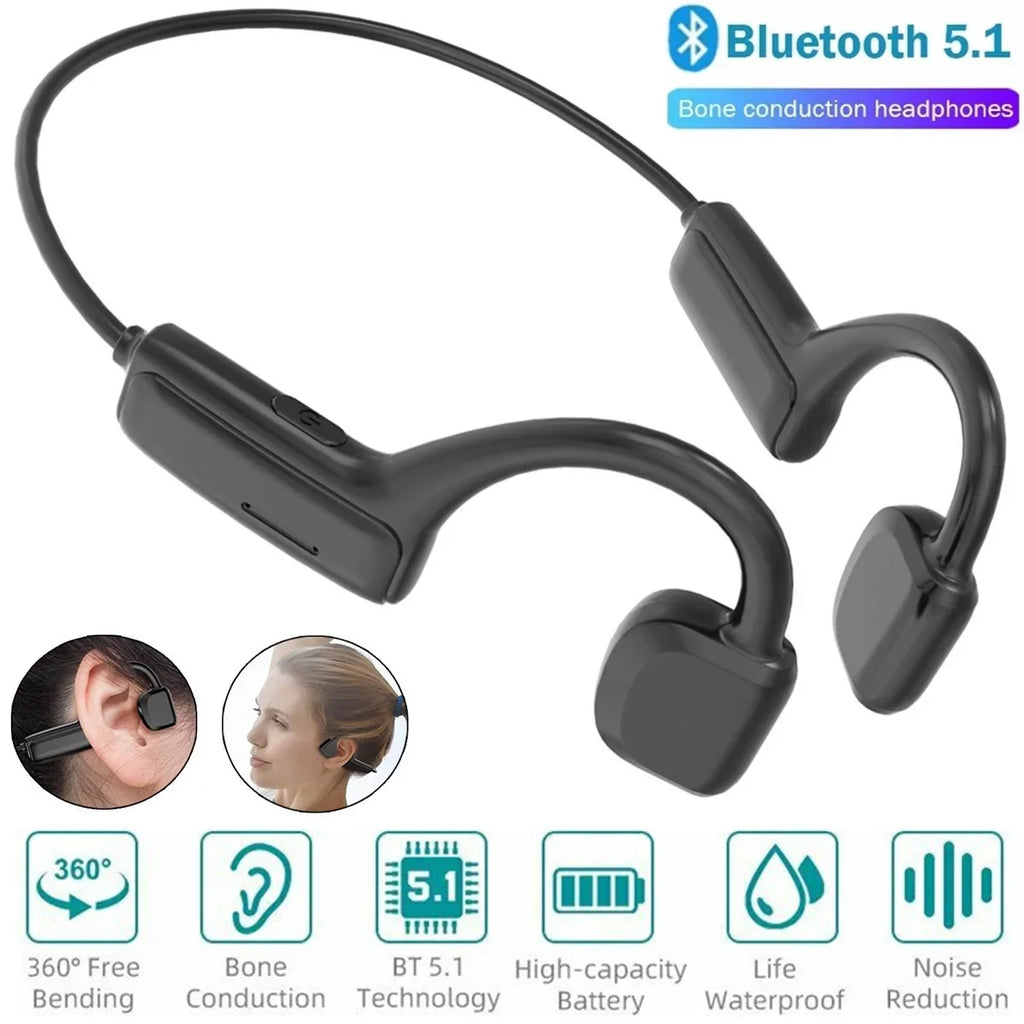 Bone Headset Conduction Wireless Outdoor 5.1 Sport Headphones Earbuds Bluetooth