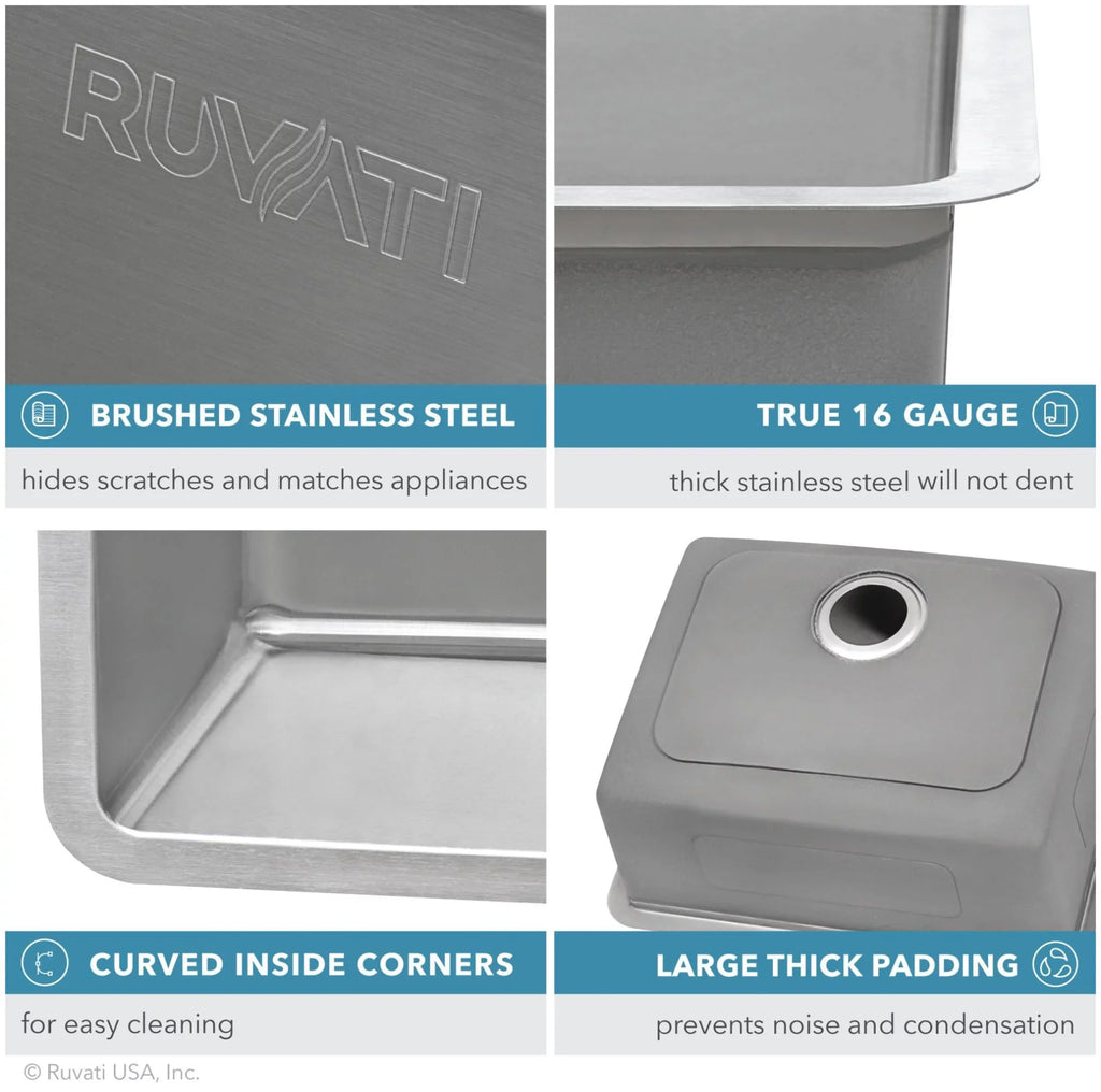 Stainless 16 Undermount in. Steel Kitchen Ruvati 31 Bowl 50-50 RVM5099 Double Gauge Sink USA